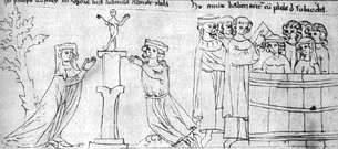 K�est Bo�ivoje a Ludmily. Liber Depictus (14. st.). 